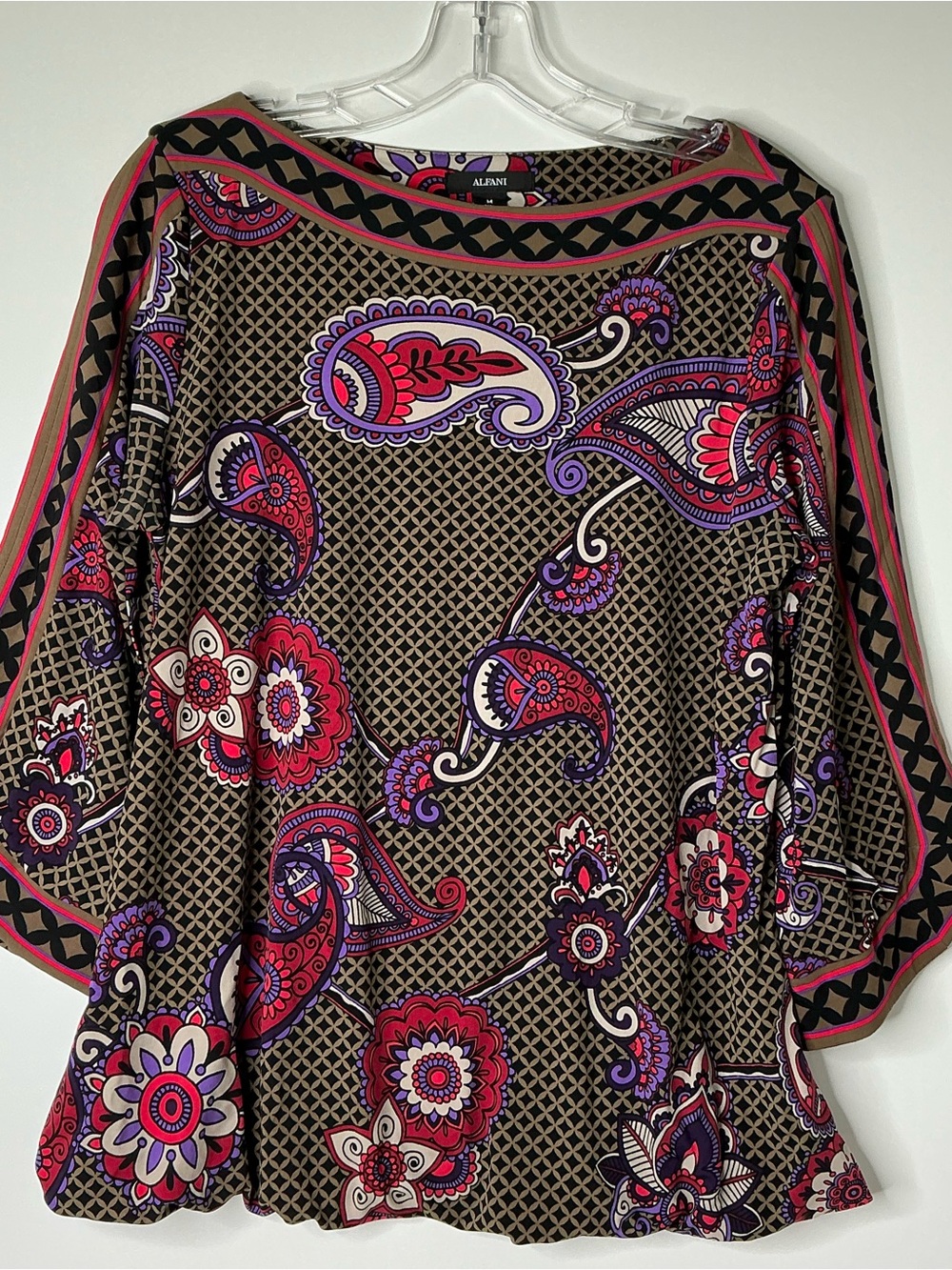 Alfani Womens Slinky Knit Tunic M Multicolor Paisley Vine Boatneck Preowned